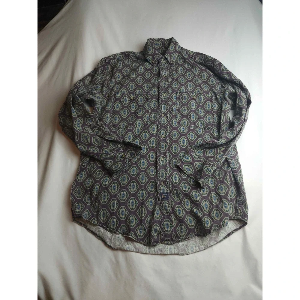 The Arrow Company Mens Purple Geometric Medallion Print Button Down Shirt Size M
